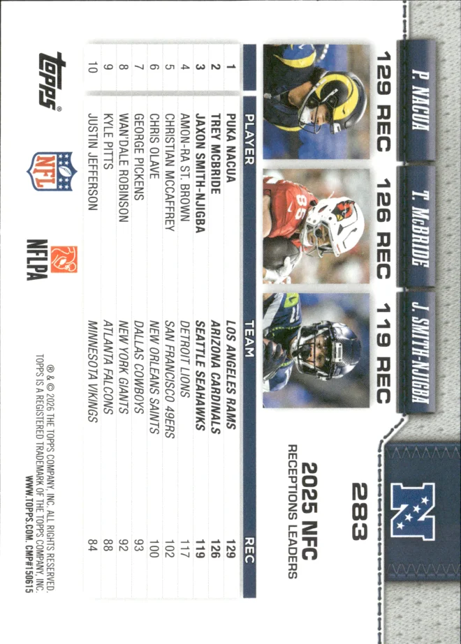 Puka Nacua / Trey McBride / Jaxon Smith-Njigba card back