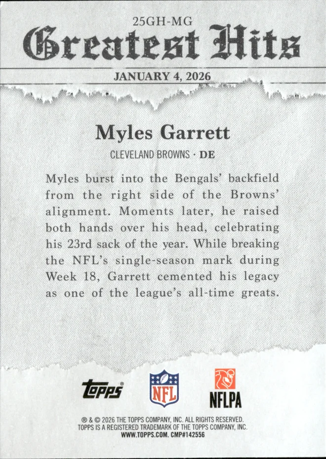 Myles Garrett card back