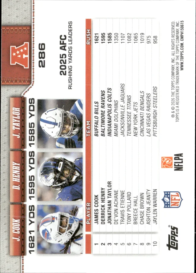 James Cook / Derrick Henry / Jonathan Taylor card back