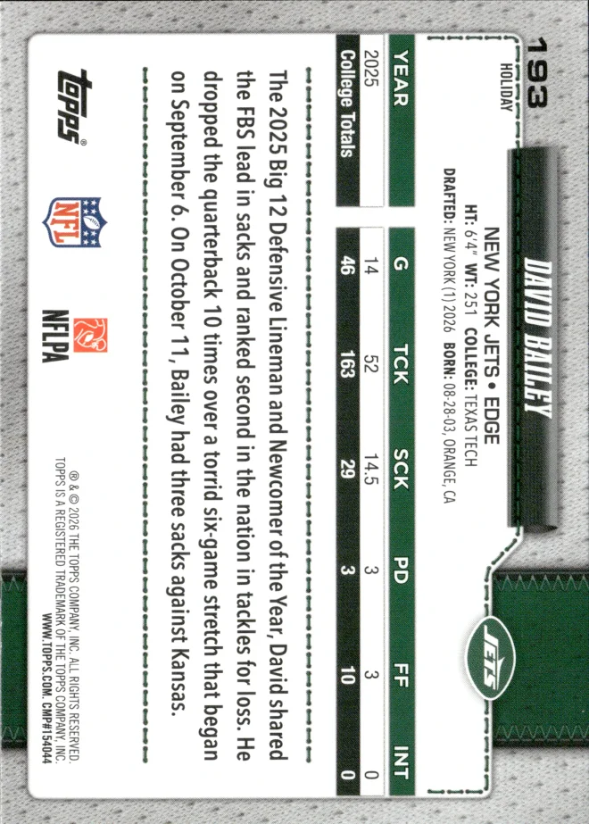 David Bailey card back