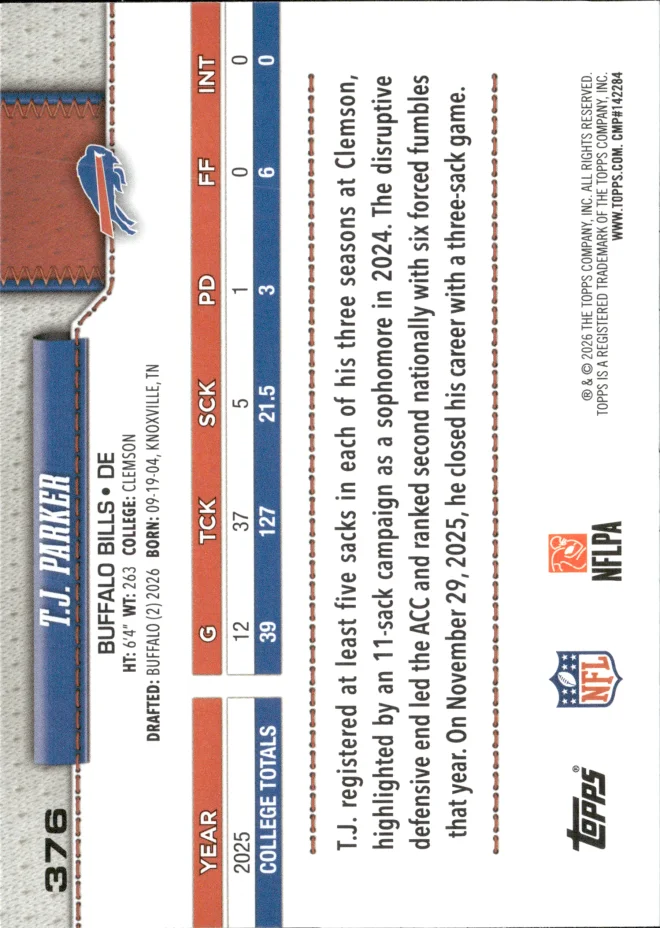 T.J. Parker card back