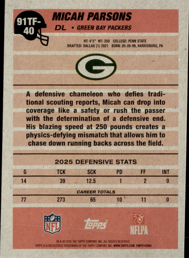 Micah Parsons card back