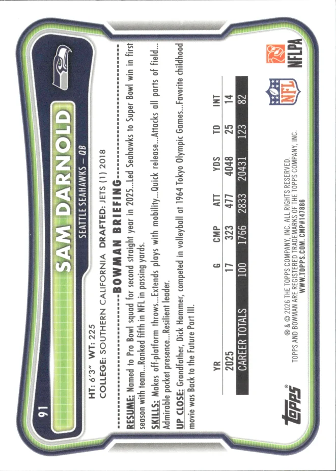 Sam Darnold card back