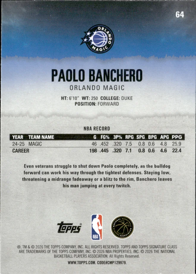 Paolo Banchero card back