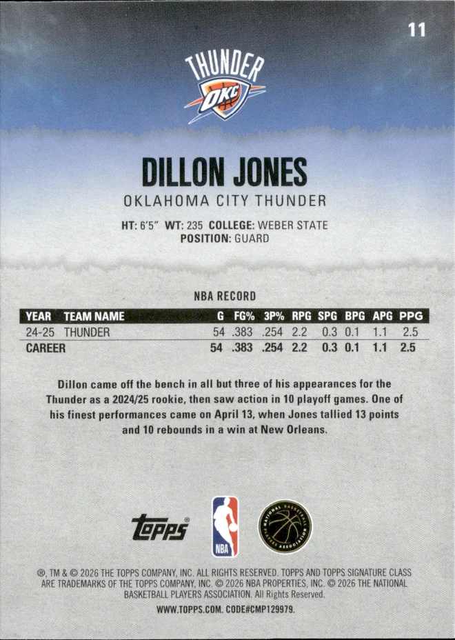 Dillon Jones card back
