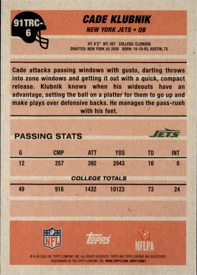 Cade Klubnik card back