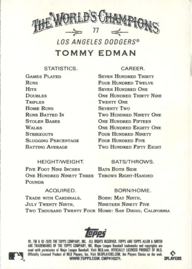 Tommy Edman card back