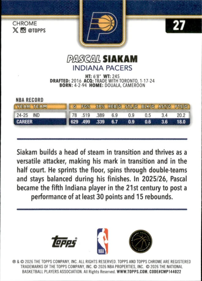 Pascal Siakam card back