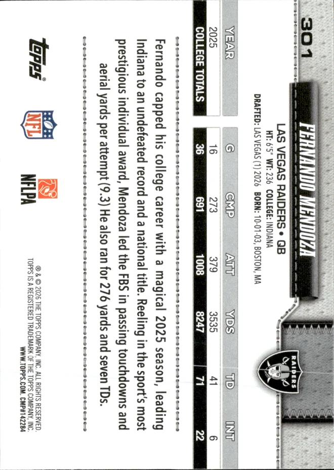 Fernando Mendoza card back