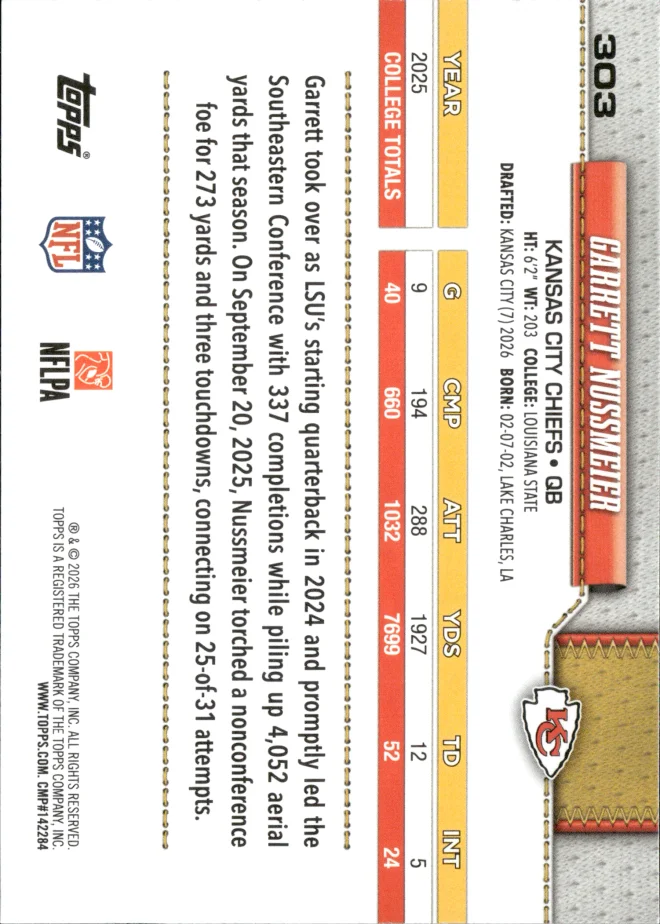 Garrett Nussmeier card back