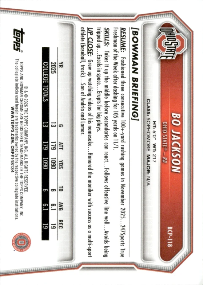 Bo Jackson card back
