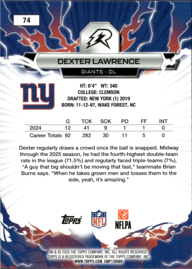 Dexter Lawrence card back