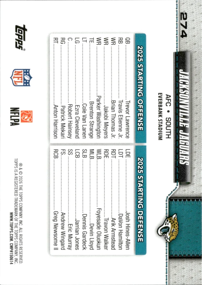 Jacksonville Jaguars card back