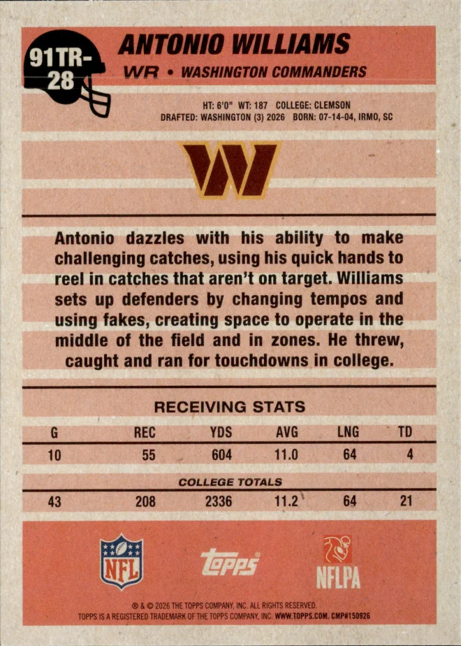 Antonio Williams card back