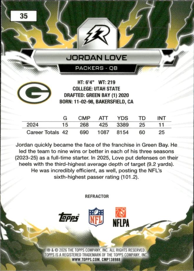 Jordan Love card back