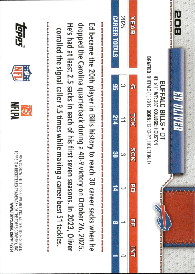Ed Oliver card back