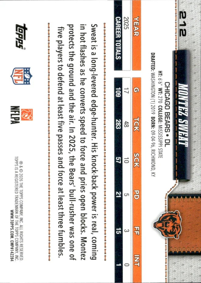 Montez Sweat card back