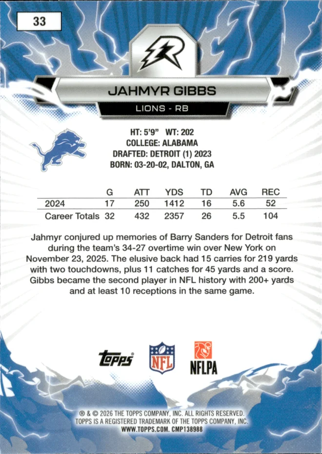 Jahmyr Gibbs card back