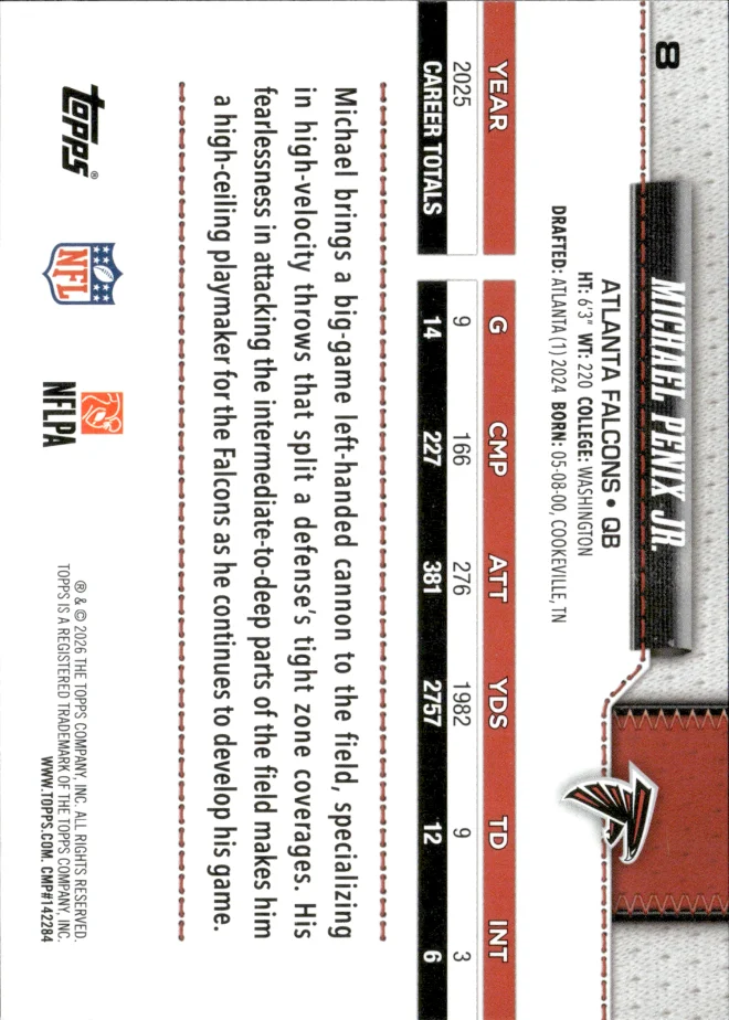 Michael Penix Jr. card back