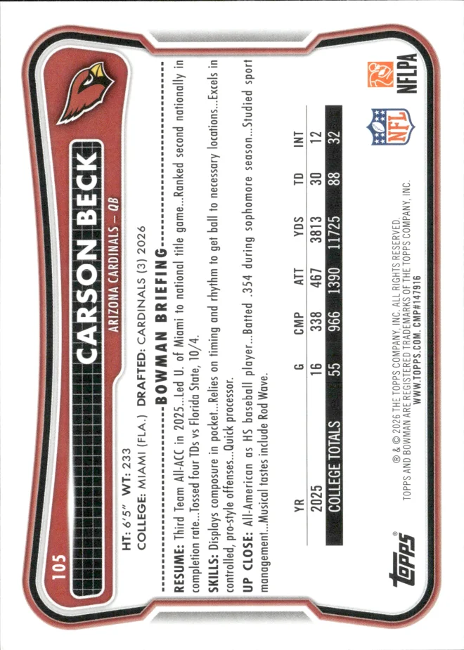 Carson Beck card back