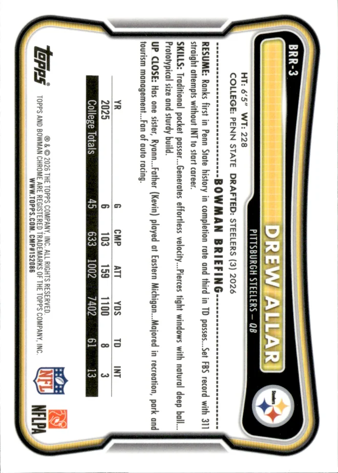 Drew Allar card back