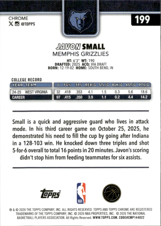 Javon Small card back