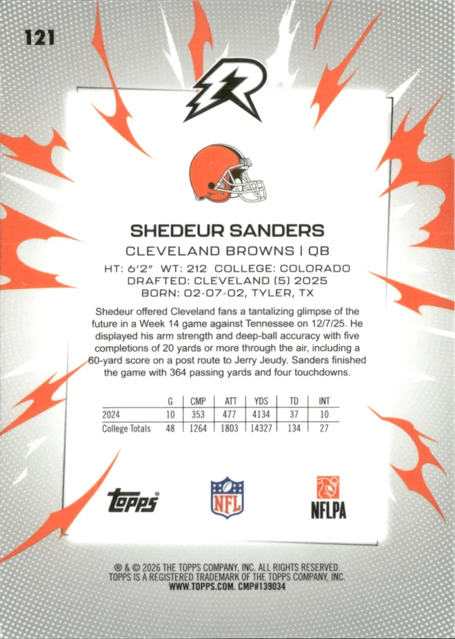 Shedeur Sanders card back