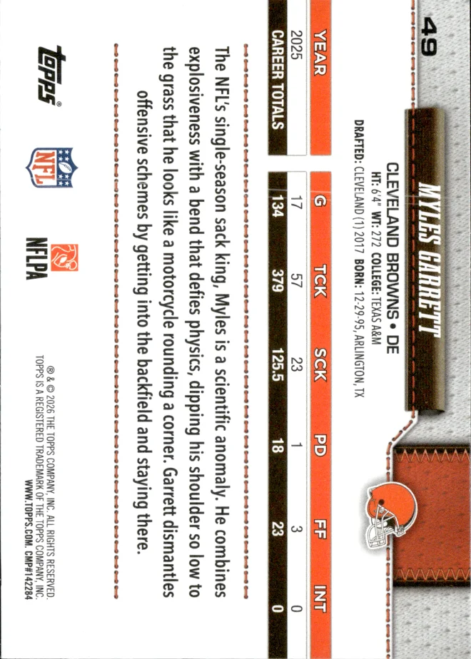 Myles Garrett card back