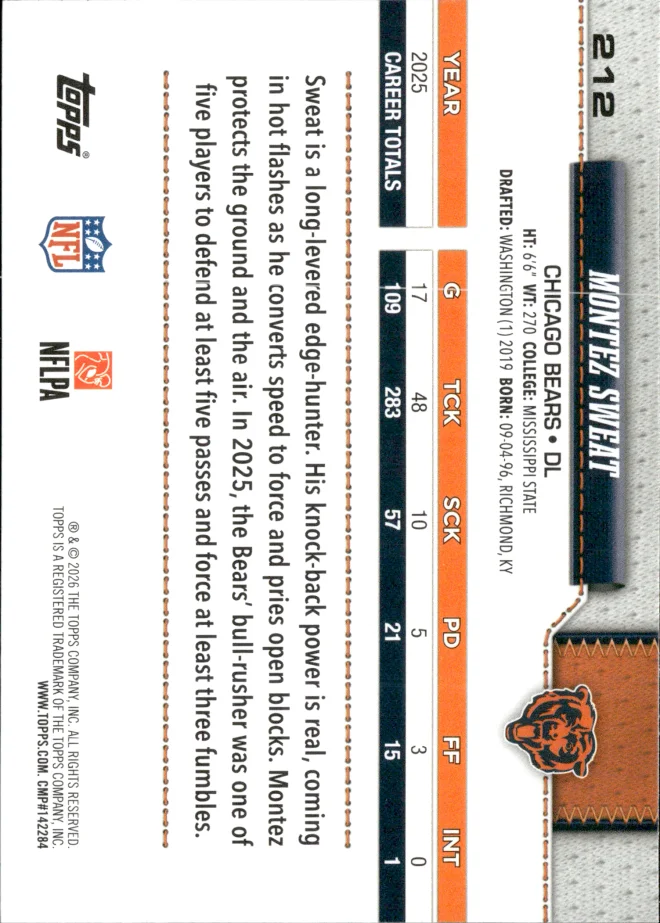 Montez Sweat card back