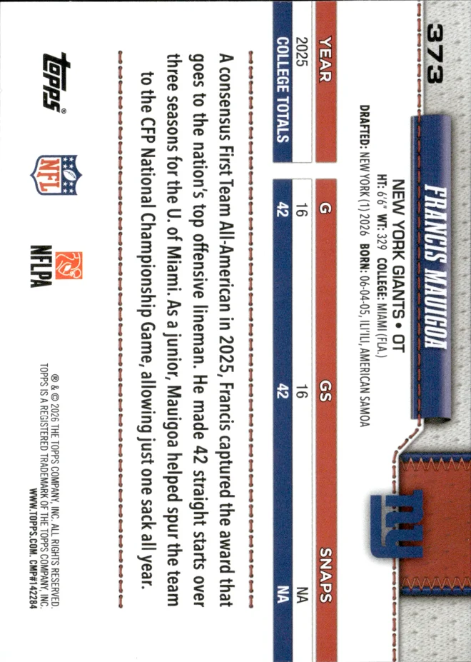 Francis Mauigoa card back