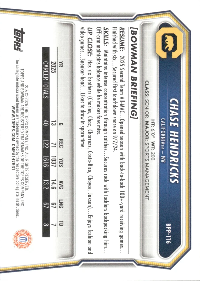 Chase Hendricks card back