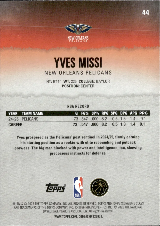 Yves Missi card back