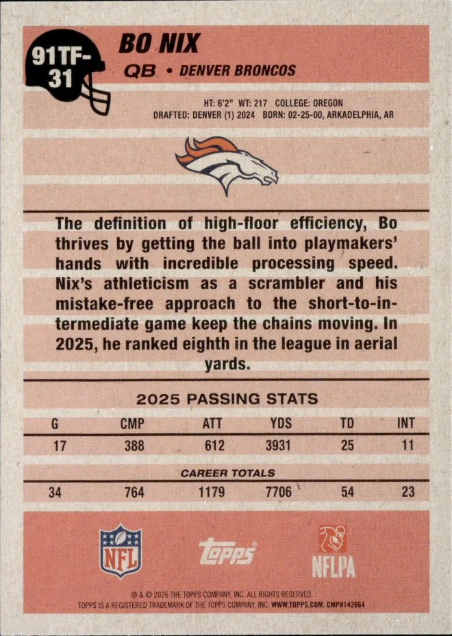 Bo Nix card back
