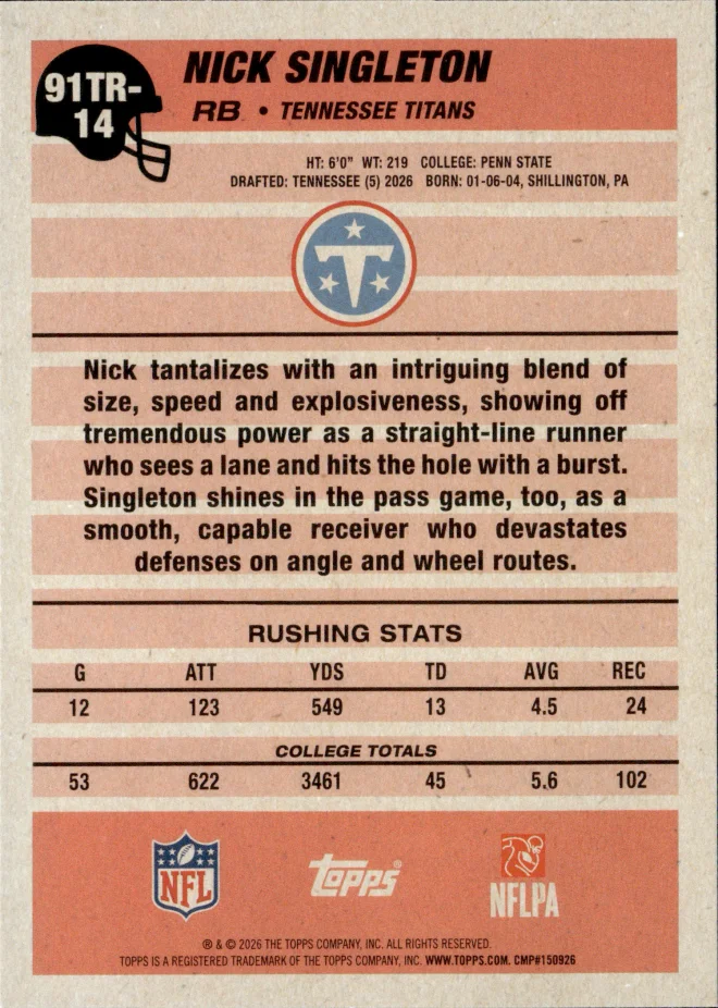 Nick Singleton card back