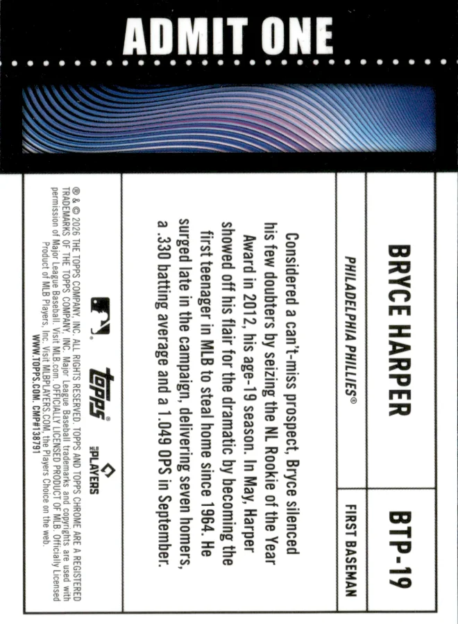 Bryce Harper card back