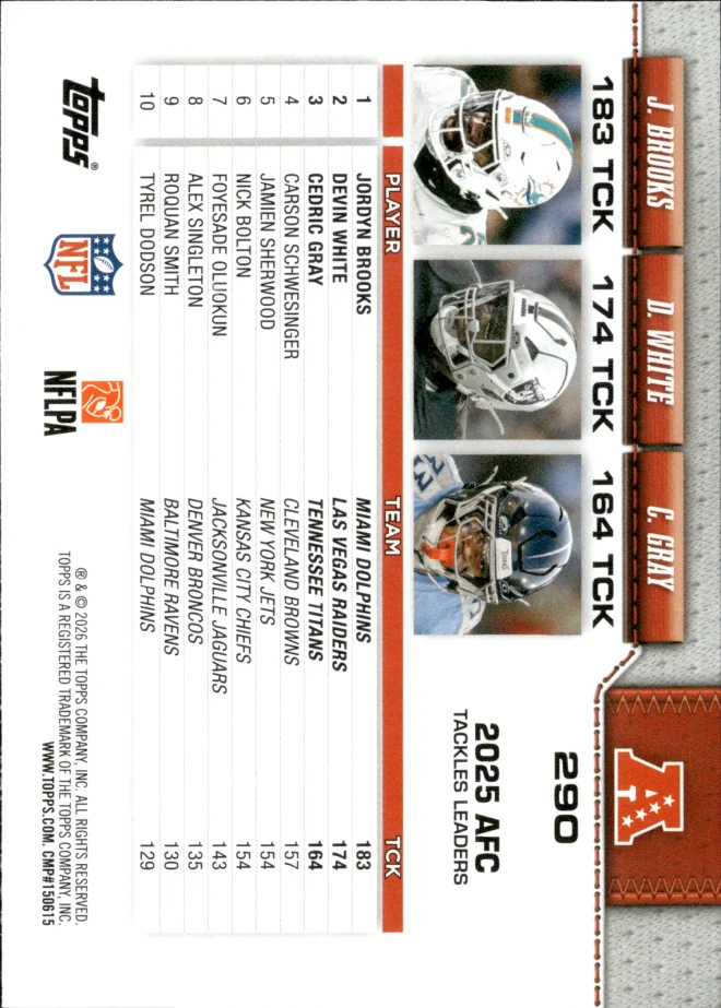 Jordyn Brooks / Devin White / Cedric Gray card back