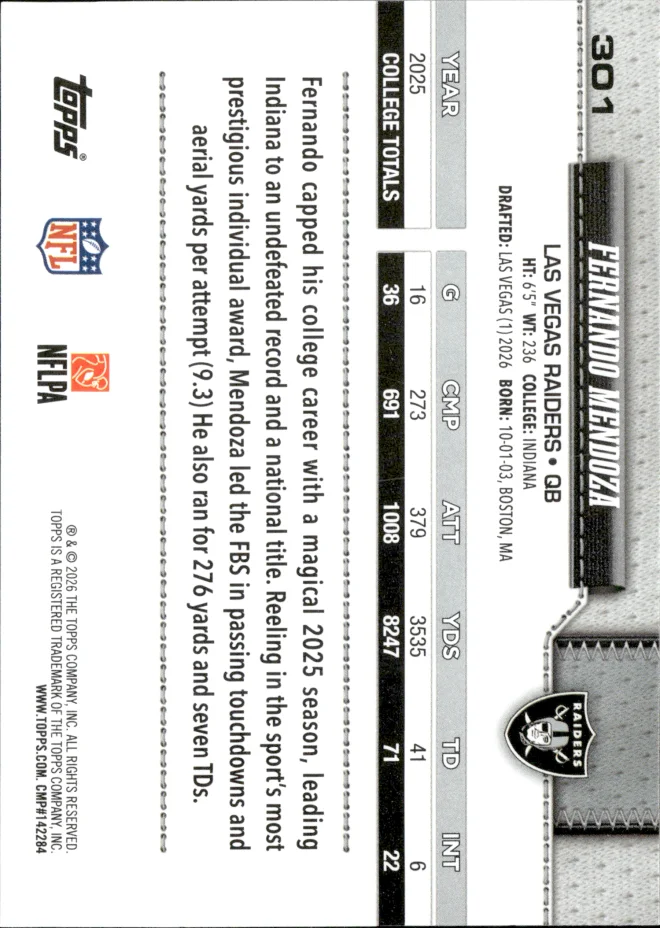 Fernando Mendoza card back