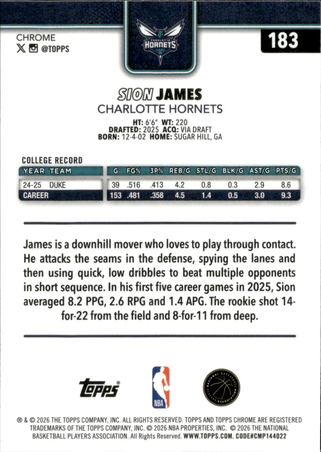 Sion James card back