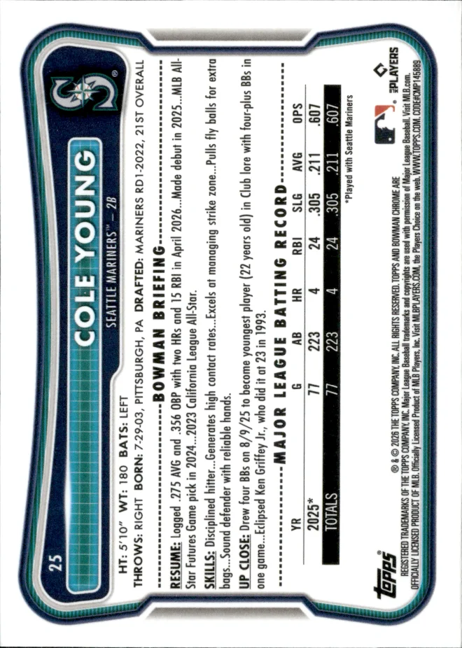 Cole Young card back
