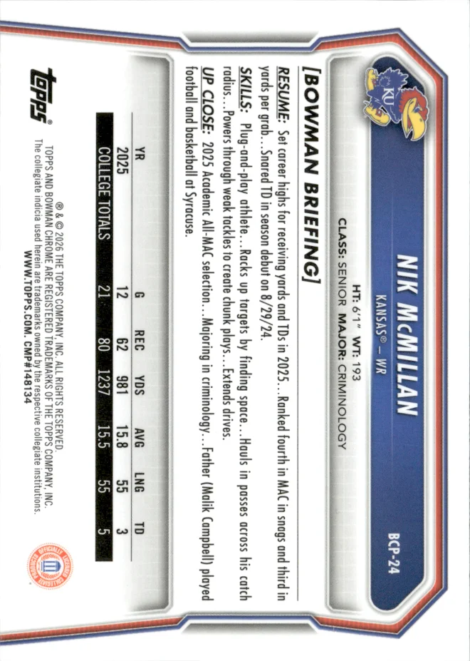 Nik McMillan card back