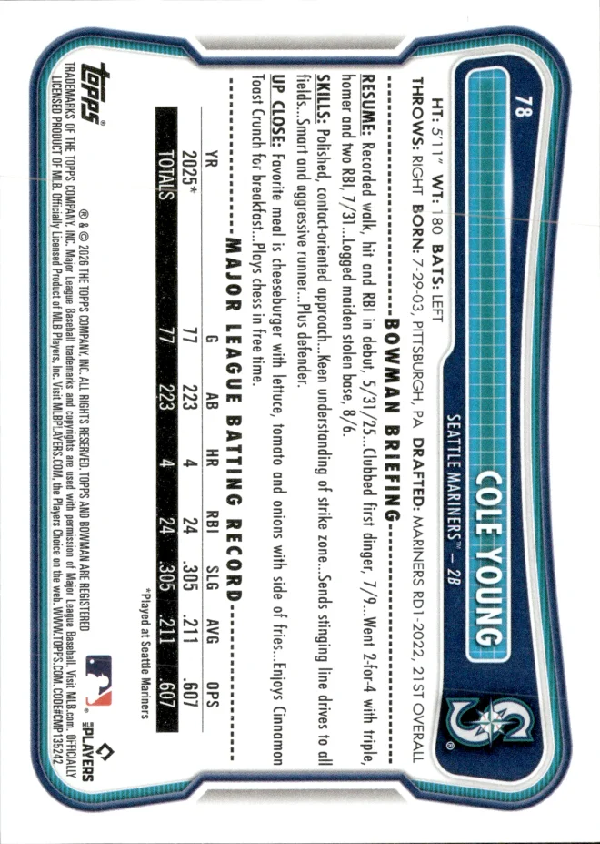 Cole Young card back