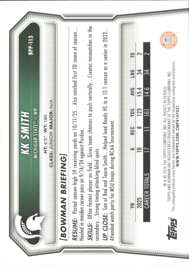KK Smith card back
