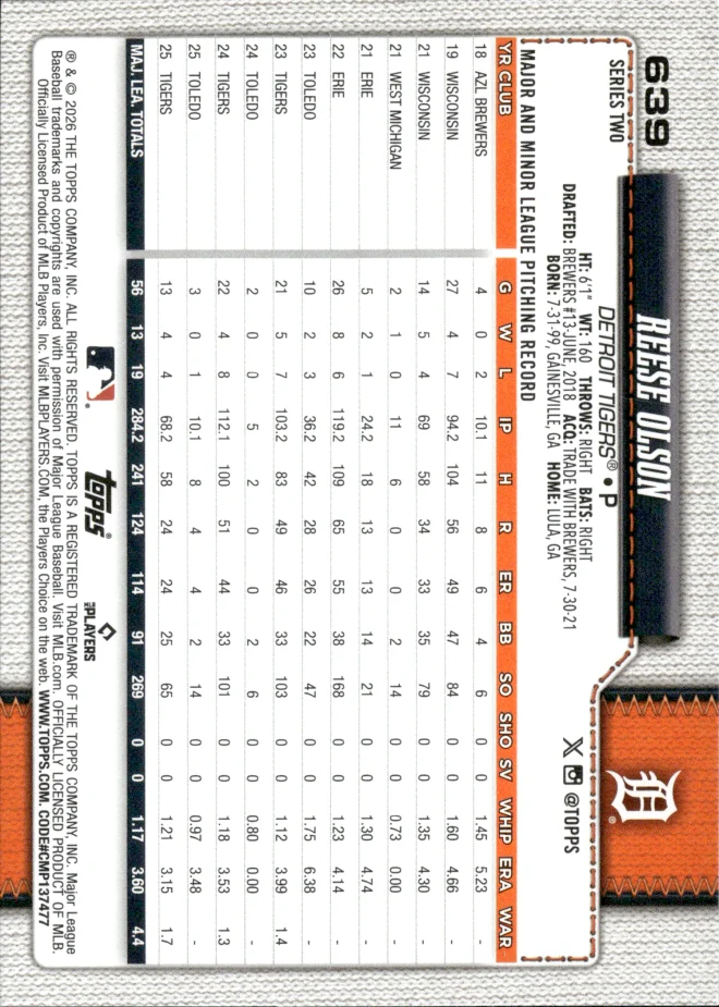 Reese Olson card back