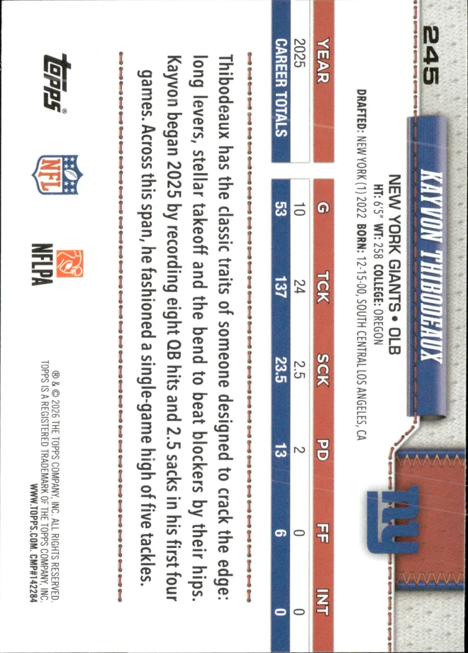 Kayvon Thibodeaux card back