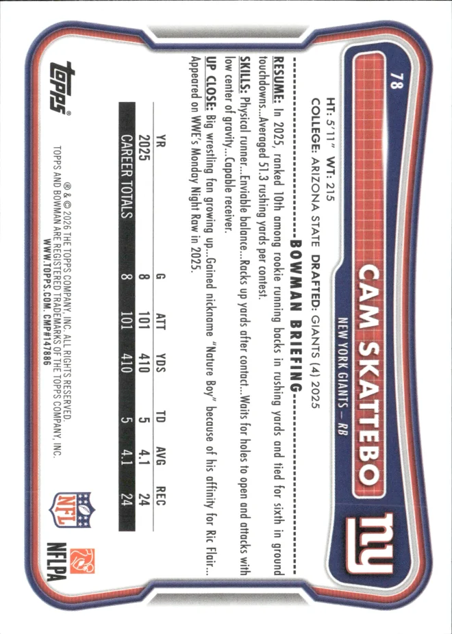 Cam Skattebo card back