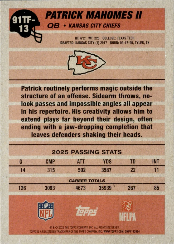 Patrick Mahomes II card back