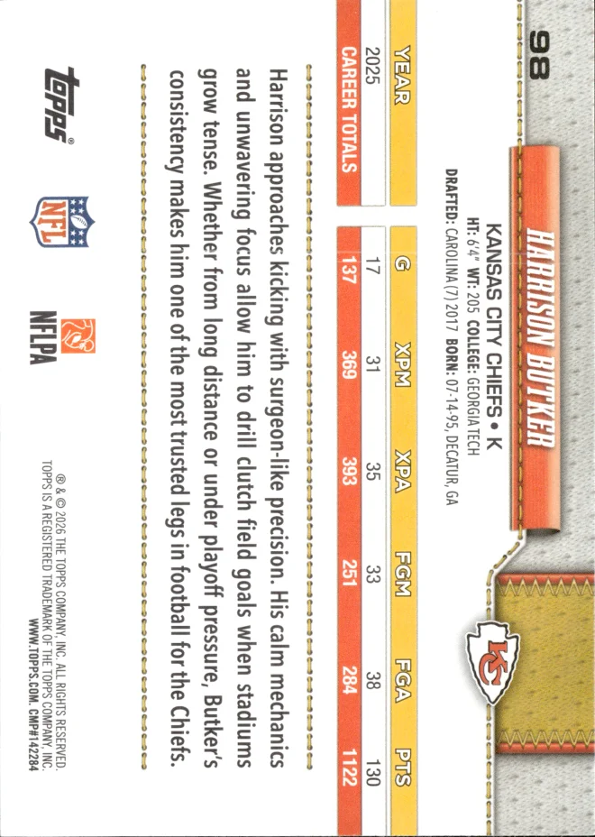 Harrison Butker card back