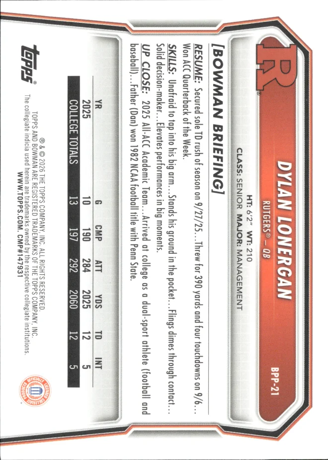 Dylan Lonergan card back
