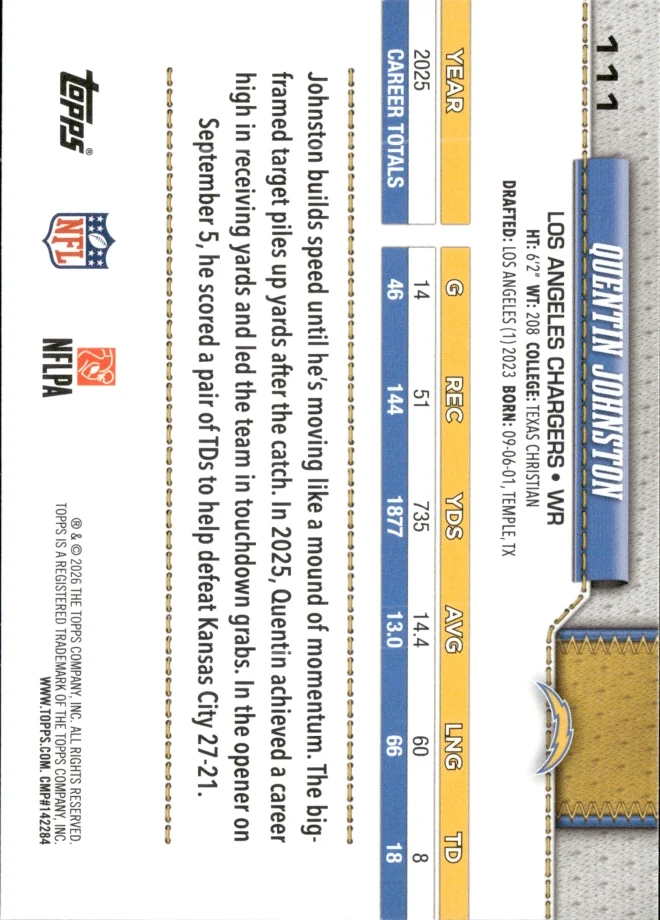Quentin Johnston card back