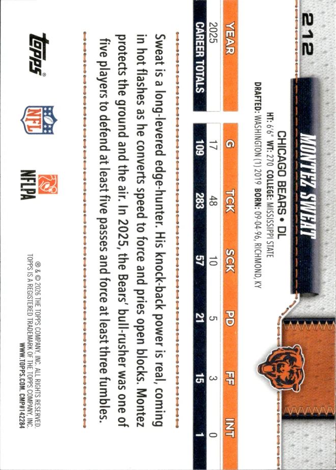 Montez Sweat card back